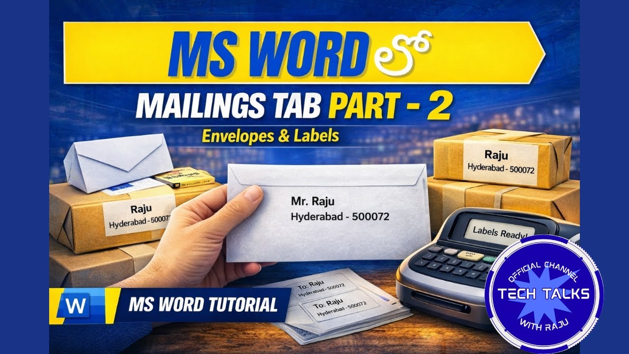 MS Word Mailings Tab Explanation &ndash; Part 2 |  Envelopes & Labels, Mail Merge |  Tech Talks With Raju