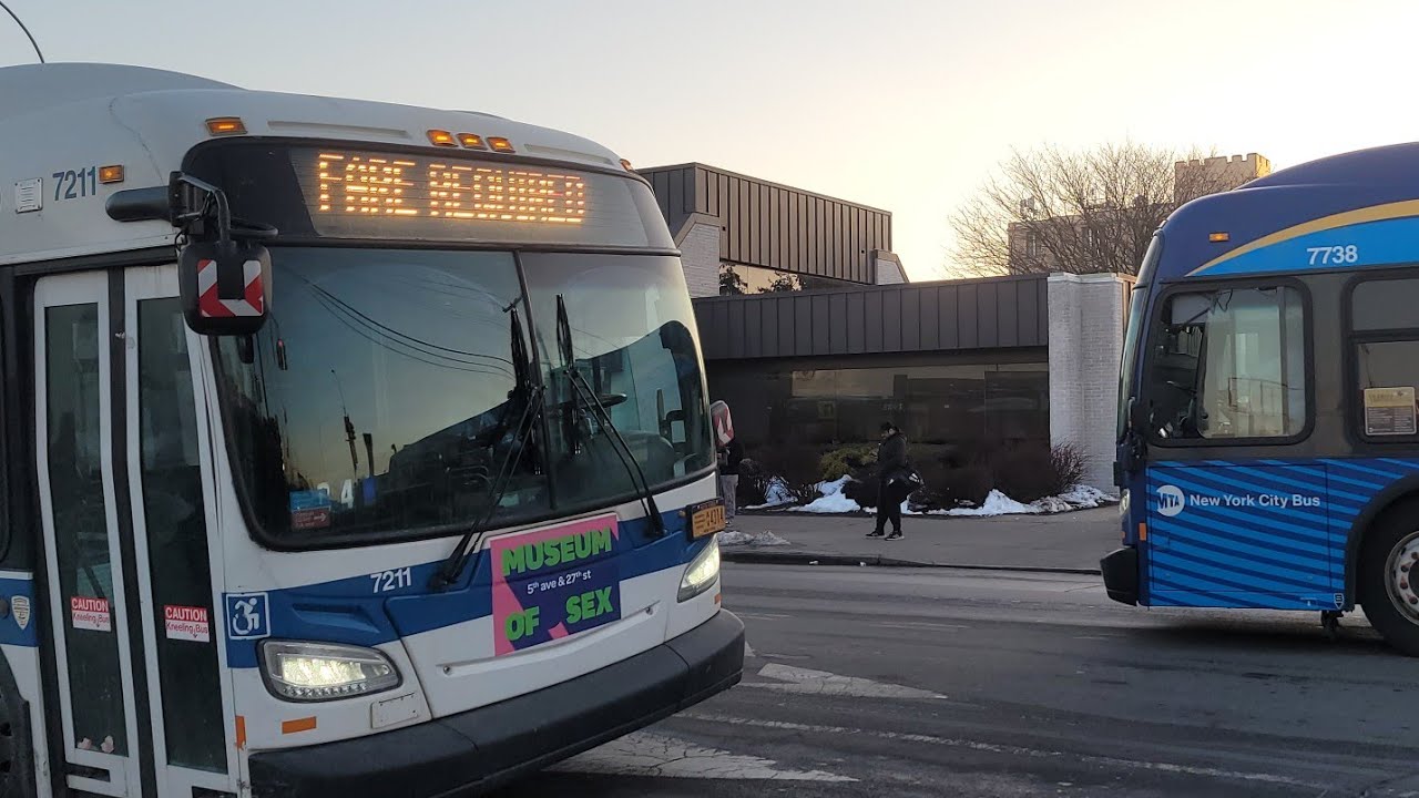 New York City Transit: 2015 and 2019 New Flyer XD40 #7211,  #7738/7815 buses at FPR Metropolitan Av