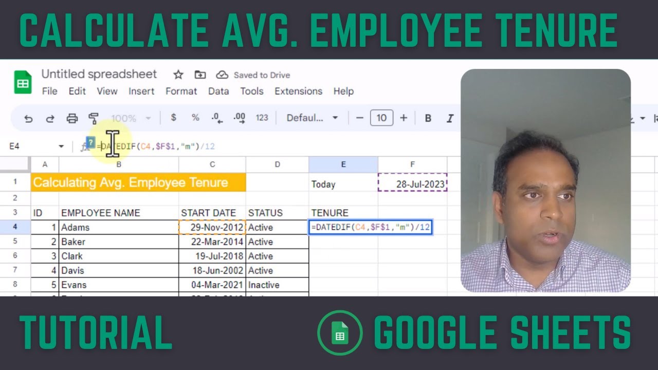How to calculate Average Employee Tenure in Google Sheets?