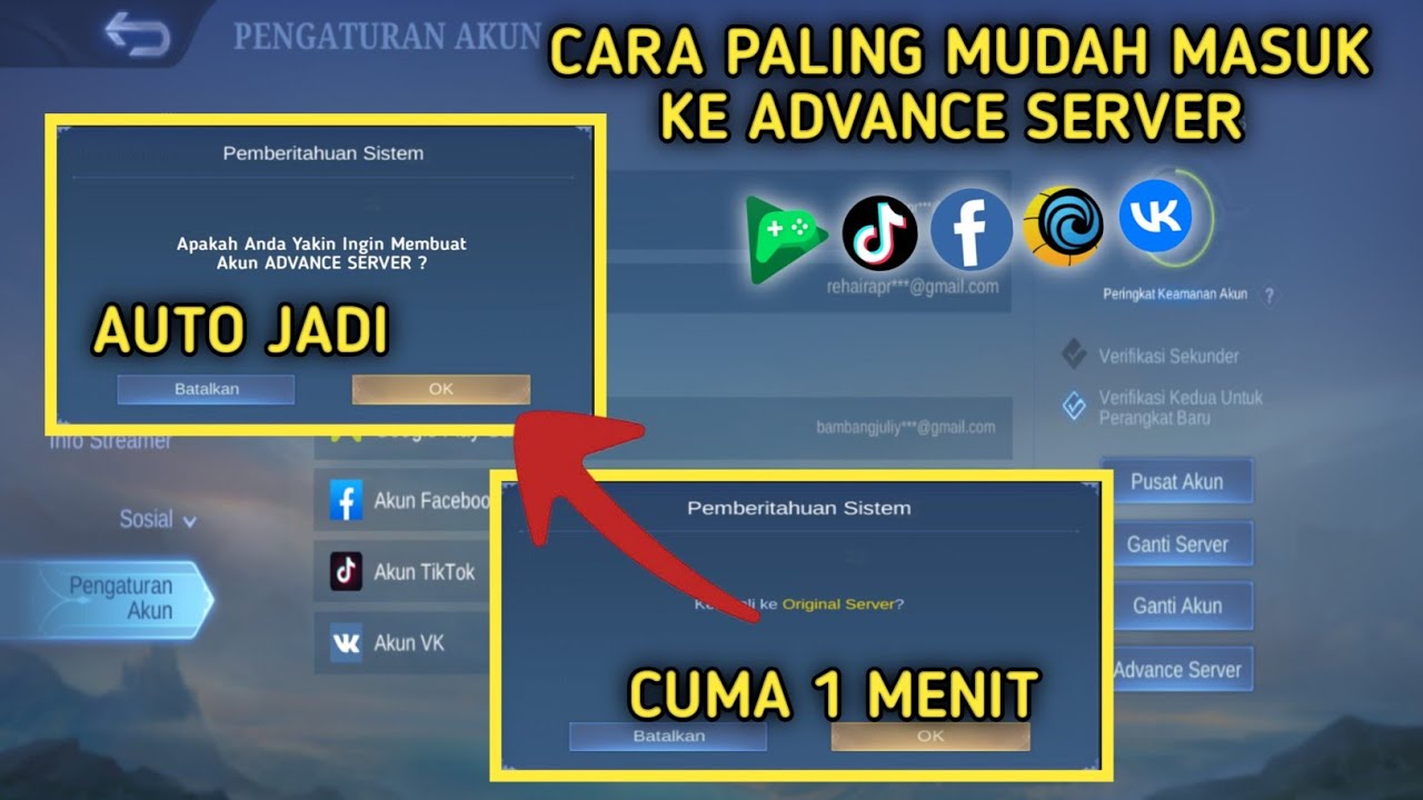 CARA PALING MUDAH MASUK KE ADVANCE SERVER MOBILE LEGENDS / CARA BUAT AKUN BARU ADVANCE SERVER ML