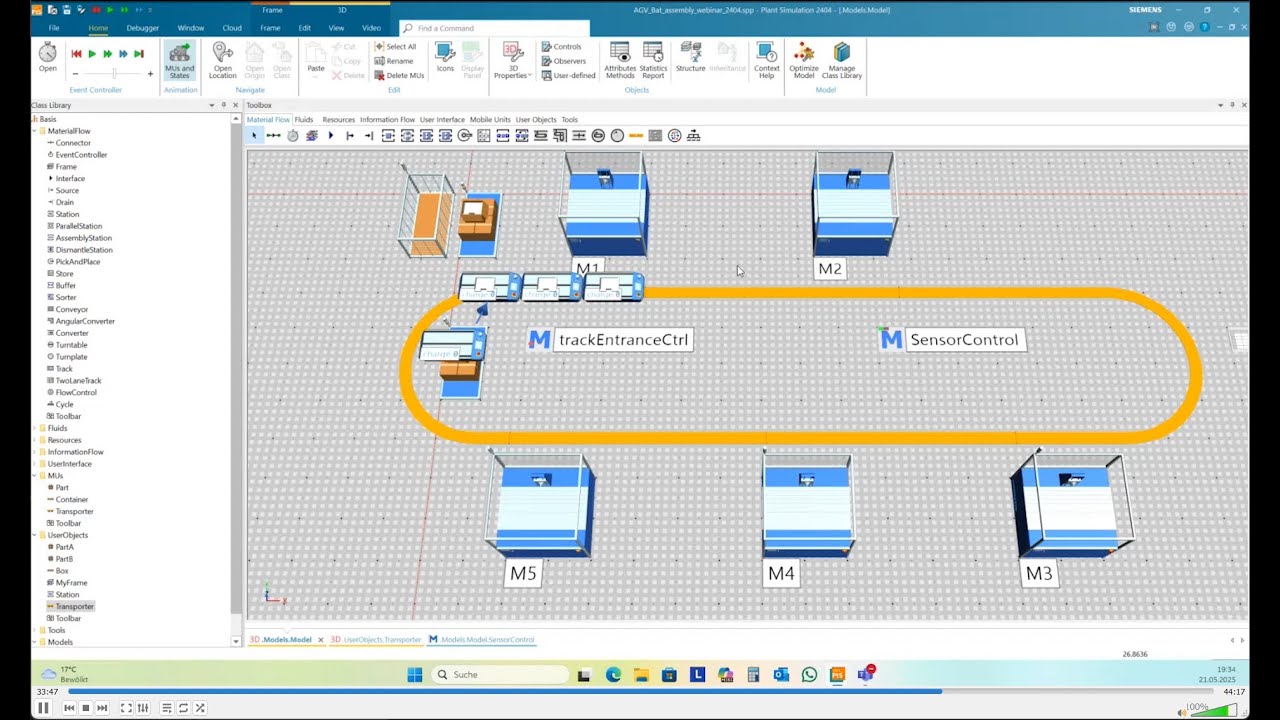 Tecnomatix Plant Simulation Tutorial: Energy simulation of transporters through battery management.