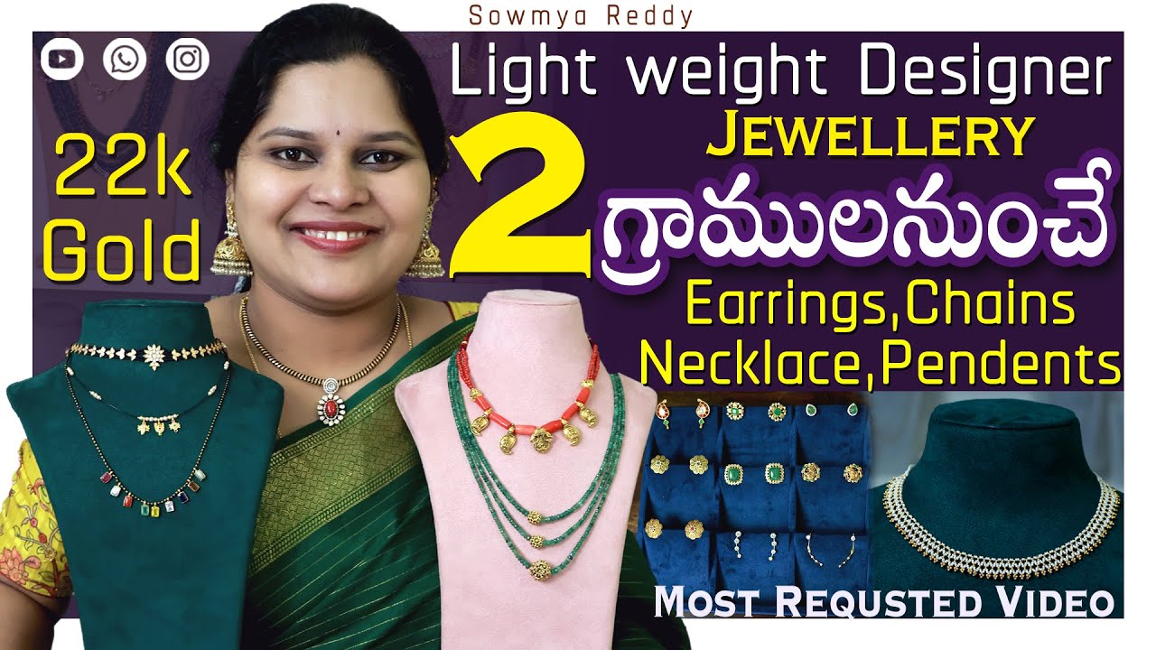 light weight gold jewellery from 2 grms | Pendents | earrings | necklace | studs | Telangana pilla