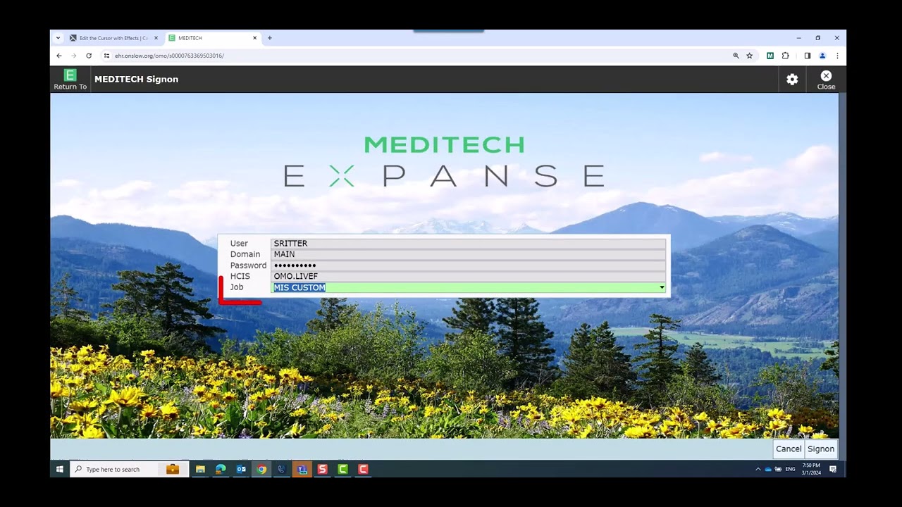 MEDITECH EXPANSE 2.2 SIGNING ON