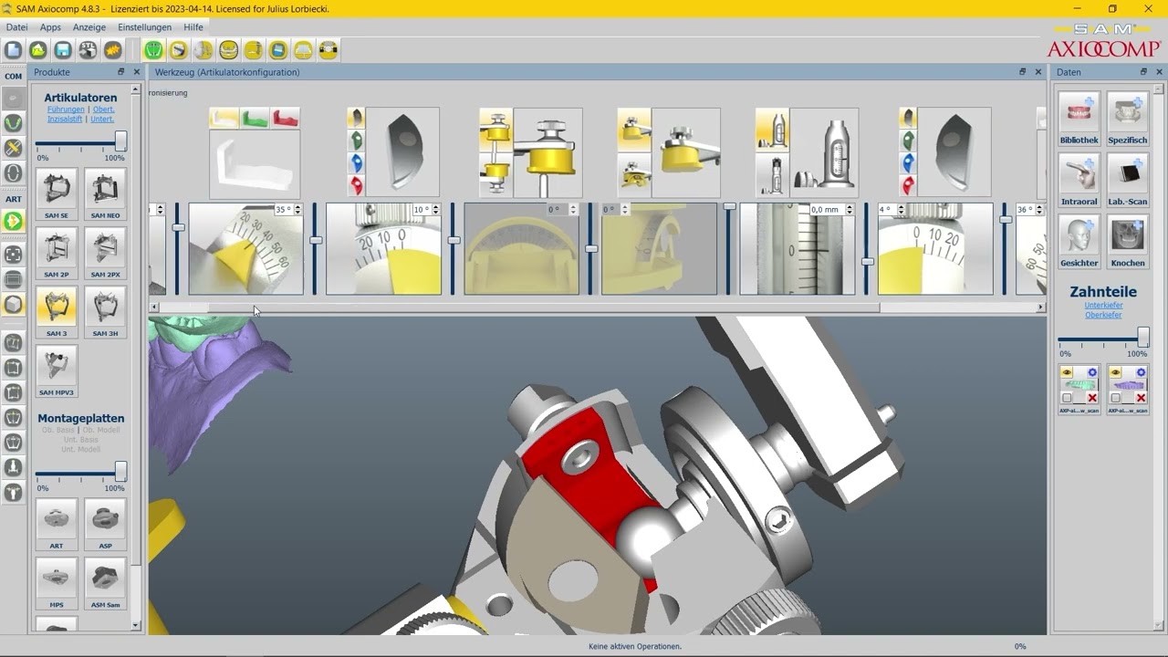 How to select the articulators and there settings in AxioComp