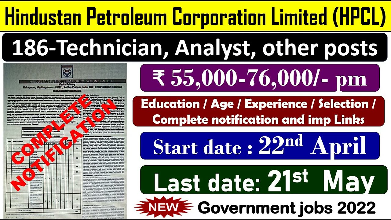 HPCL-186-Technician/Analyst/other posts|55k pm| #governmentjobs #engineeringjobs #10passjobs #hpcl