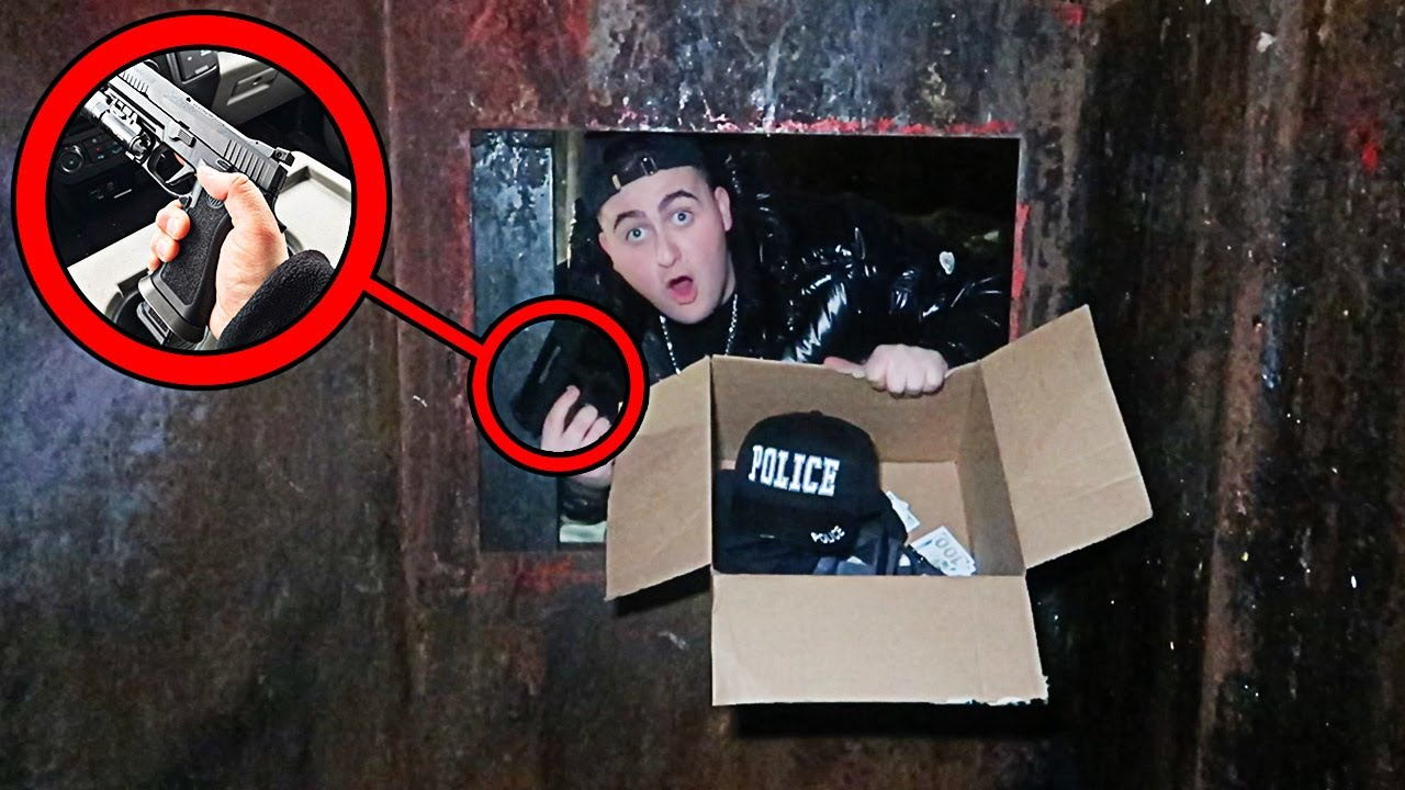 POLICE STATION DUMPSTER DIVING!! I FOUND A GUN!! I GOT PULLED OVER!! SCARIEST DUMPSTER DIVE EVER!!