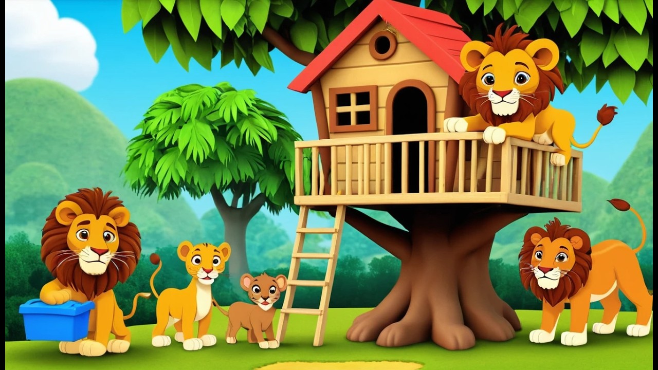 Young Lion Builds a Cute Tree House 🦁🌳 | Fun and Adorable Kids Nursery Rhyme Animation