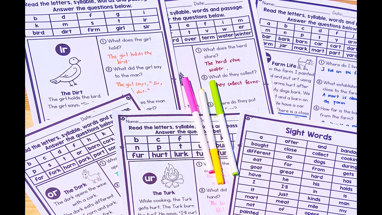 Bossy R Reading Comprehension Passages for Kindergarten and First Grade Phonics