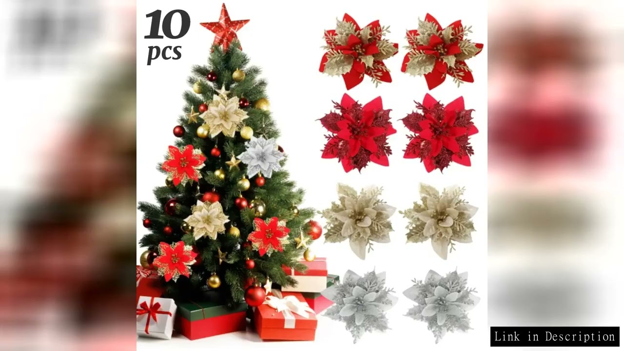 10/1pcs 15cm Glitter Christmas Flowers Artificial Poinsettia Flower Head Xmas Tree Ornament Home Dec
