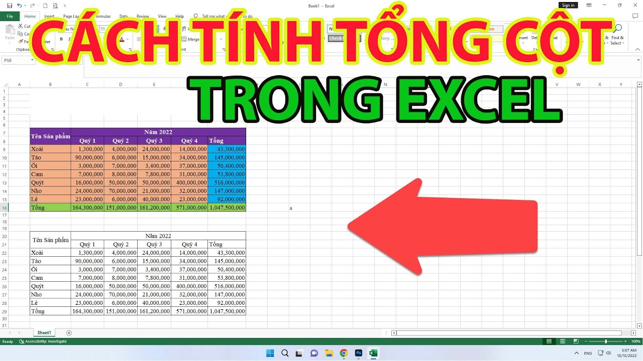 Cách Tính Tổng Cột Trong Excel | Tính Tổng Trong Excel