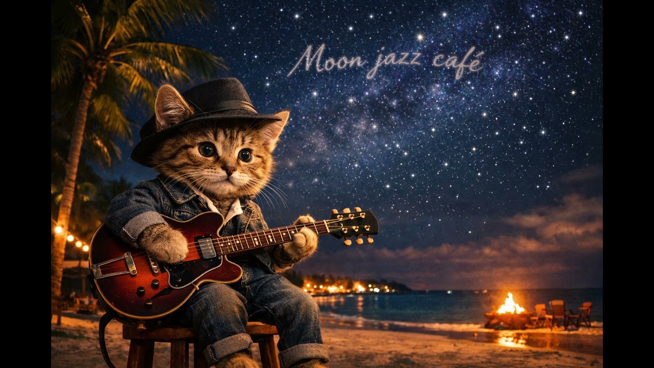 Smooth Blues Guitar Night Session 🌙 Relaxing Soul Blues | MoonJazzCafe#chillmusic #cat #guitar 