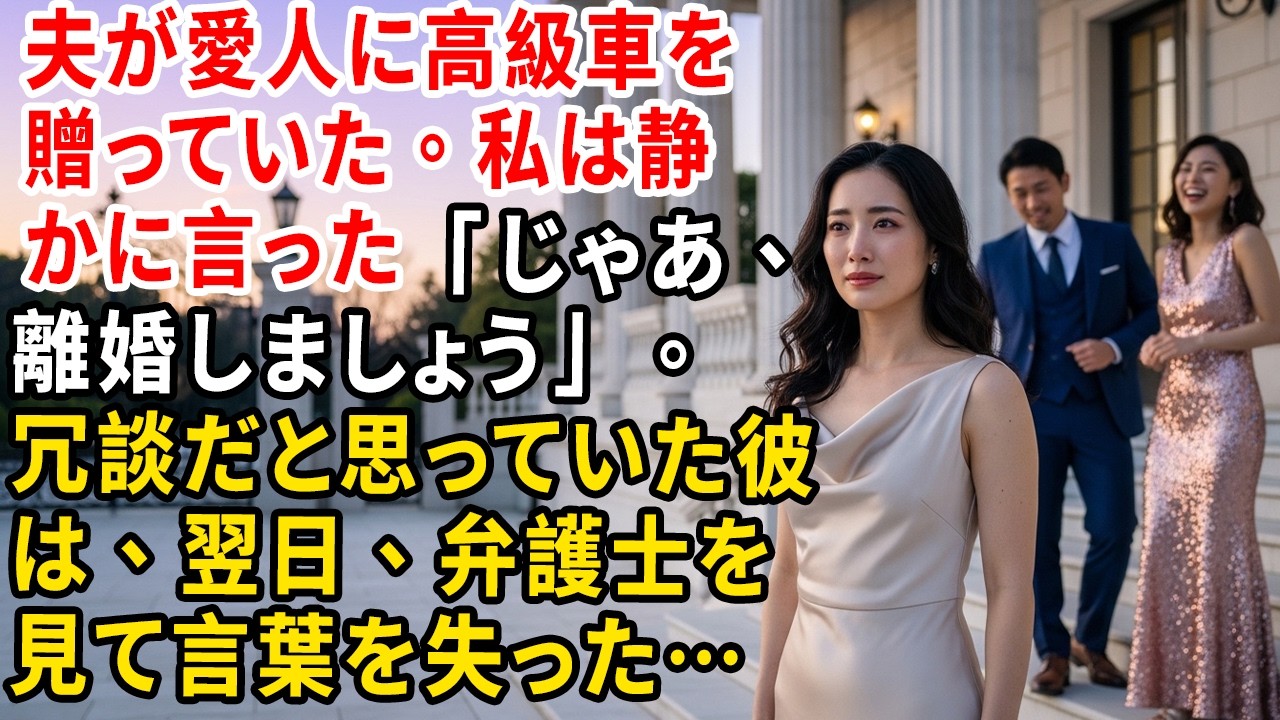 夫が愛人に高級車を贈っていた。私は静かに言った「じゃあ、離婚しましょう」。冗談だと思っていた彼は、翌日、弁護士を見て言葉を失った…