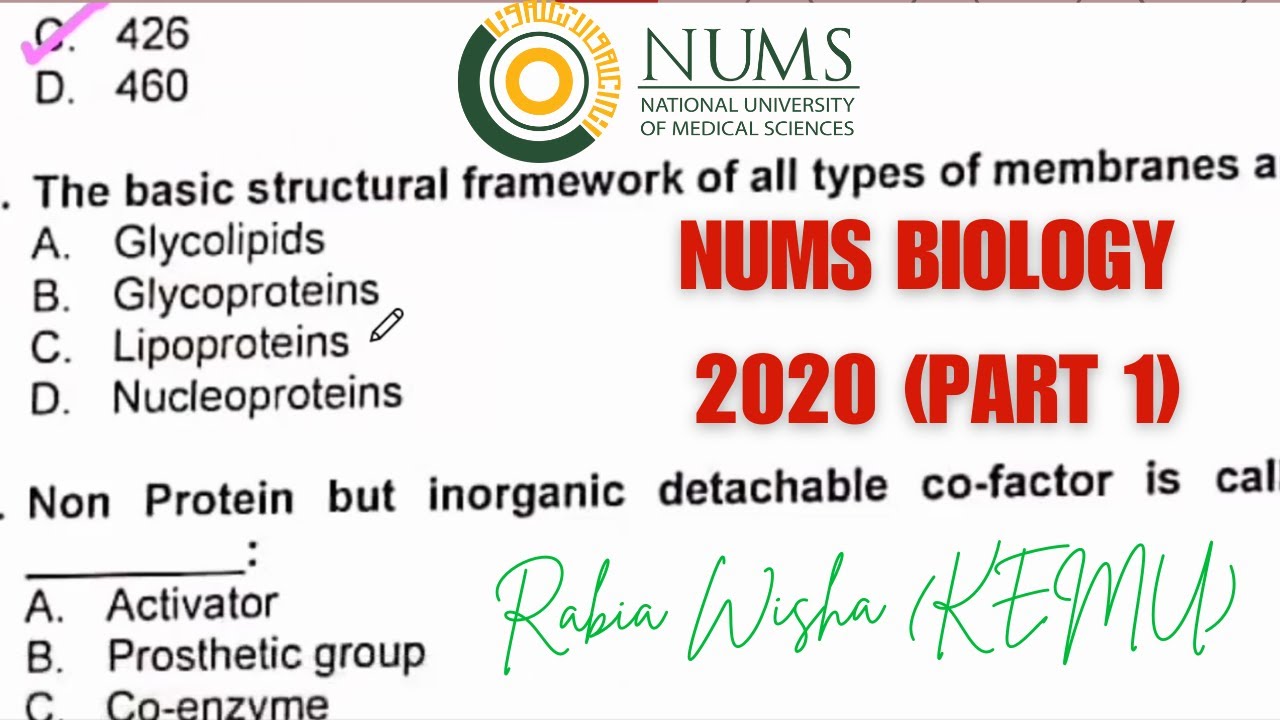 NUMS Biology Part 1 | NUMS 2020 | NUMS Past Paper