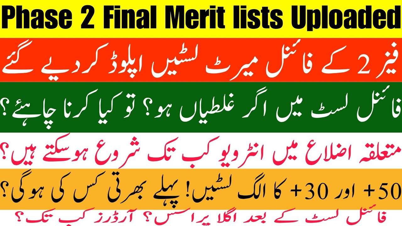 ETEA Uploaded Phase 2 Final Merit Lists || What to do if Mistakes in final List? || 50+ & 30+ merit