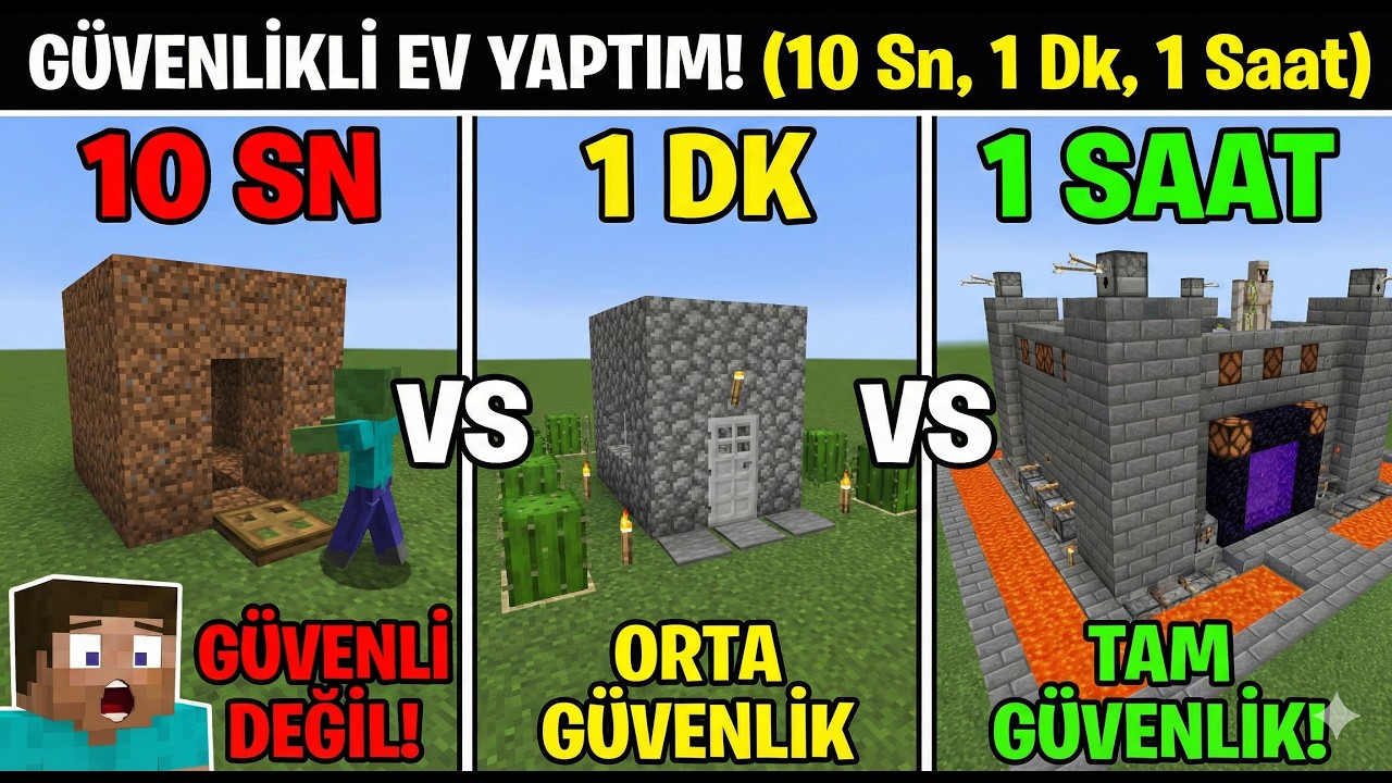 MİNECRAFT AMA 10 SANİYE VS 1 SAAT GÜVENLİKLİ YAPI KAPIŞMASI