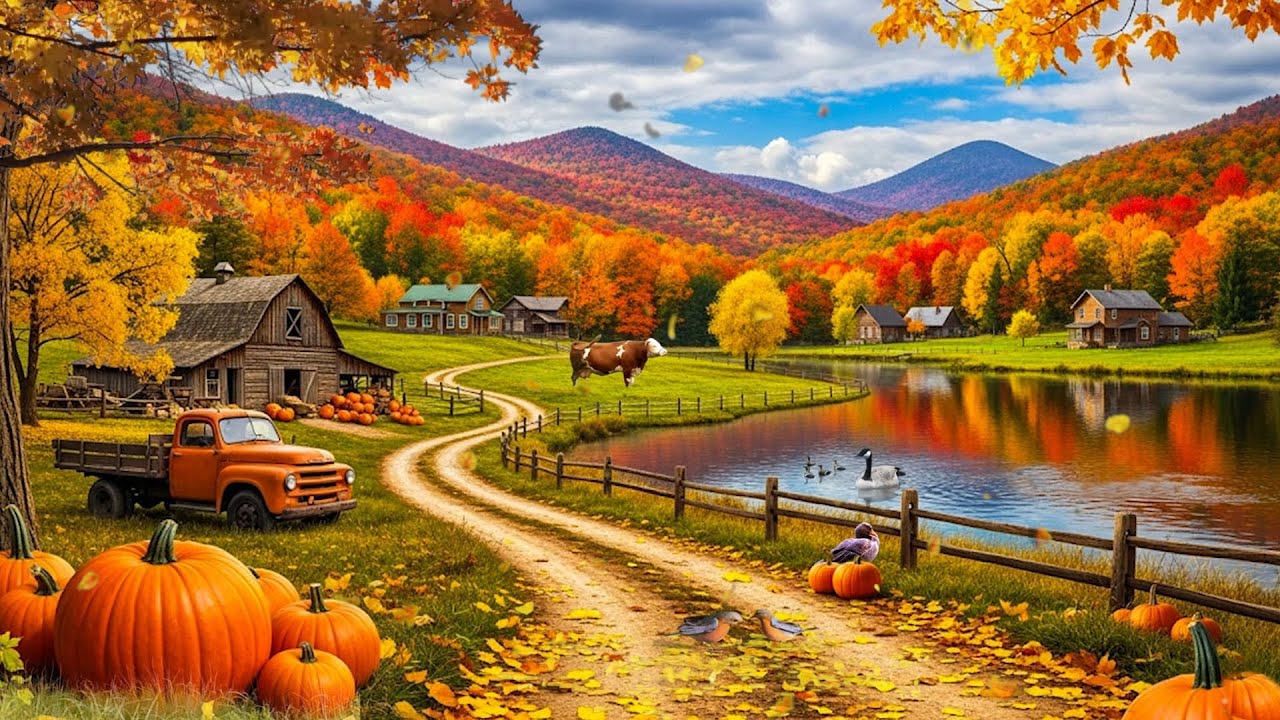 Autumn Farm ASMR Ambience 🐑 | Gentle Pasture Sounds, Wind in the Trees & Calm Barn Life