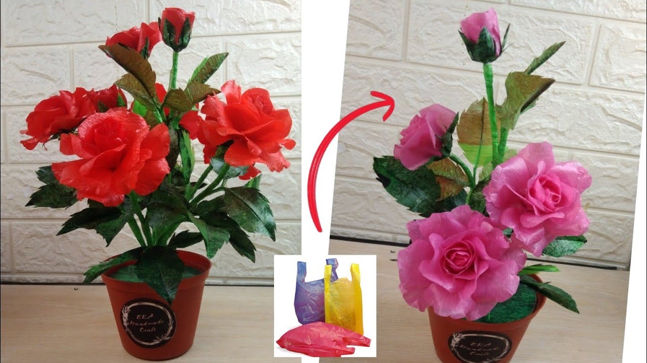 DIY//Tutorial Bunga Mawar untuk Hias Meja dari Plastik Kresek Simpel dan Mudah