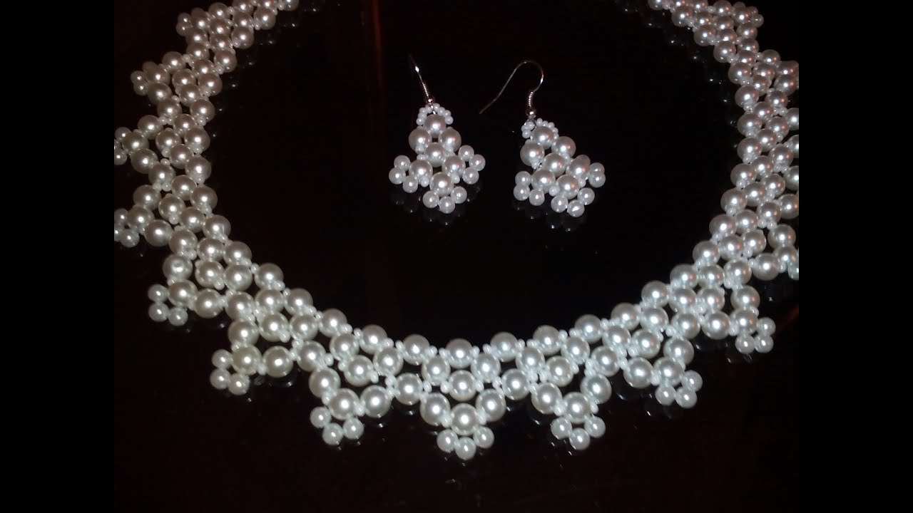 Комплект украшений из бисера и бусин. МК. Tutorial: earrings and necklace