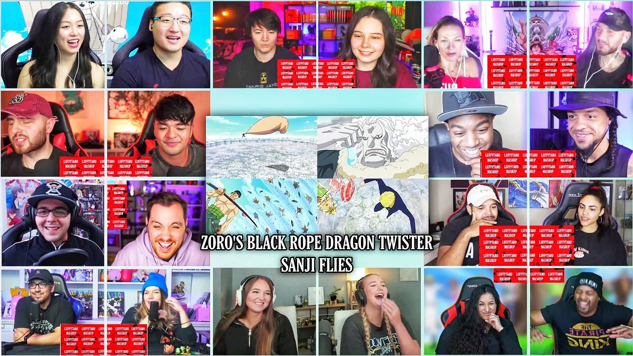 Zoro's Black rope Dragon Twister, Sanji Flies Reaction Mashup | One Piece Episode 555