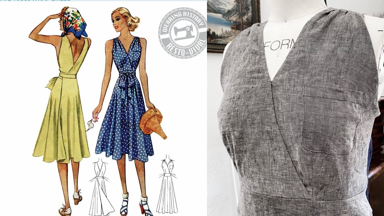Part II- 1939 Wrap Dress Pattern- Sewing the Bodice- Taping the Neckline- Wearing History