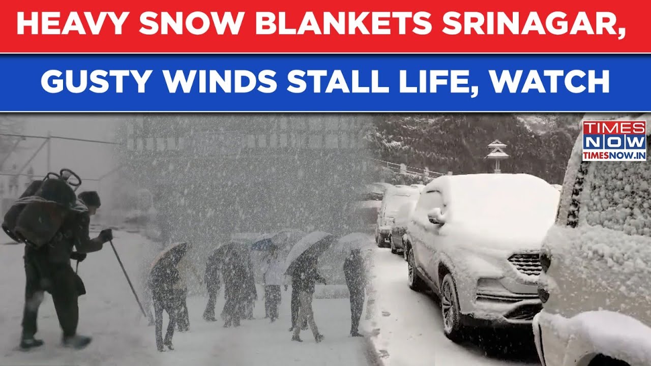J&K: Heavy Snow Blankets Srinagar, Watch| Gusty Winds Stall Life| NH-44 Closed, Flights Canceled