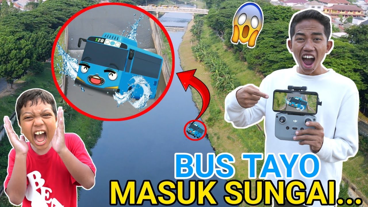DRONE MENANGKAP NAMPAK BUS TAYO J4TUH KE SUNGAI?? | Mikael Family