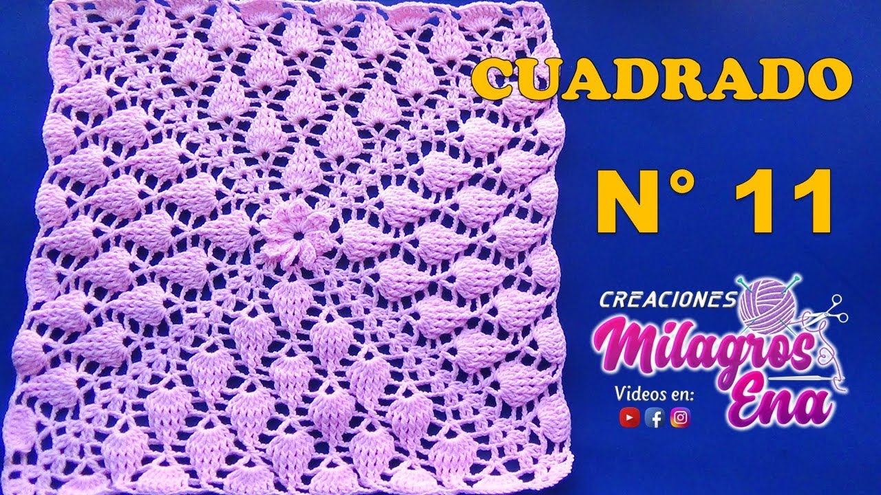 Cuadrado N° 11 Tejido a crochet HOJITAS EN RELIEVES PARA MANTITAS DE BEBE paso a paso