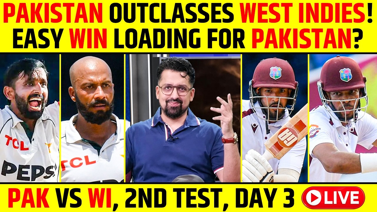 🔴PAK VS WI 2ND TEST DAY 3 LIVE: SAJID KATAPPA NE KARAYA, PAK KA COMEBACK! #pakvswi #testcricket