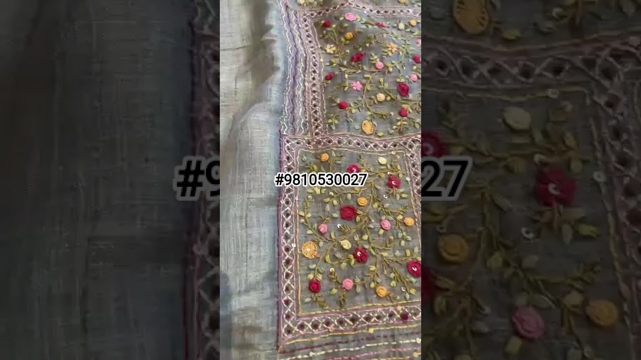 Handembroidered tissue linen saree to purchase contact us on +919810530027