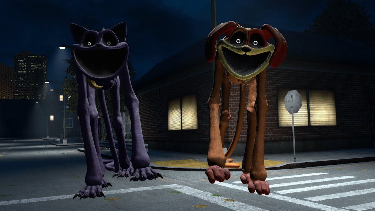 DogNap And CatNap Chased in the city AT NIGHT | Garry's Mod