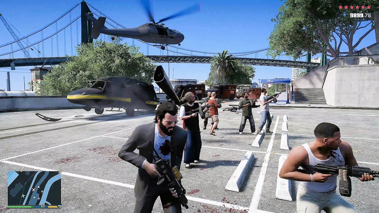 GTA 5 - Michael And Friends TEN STAR ESCAPE From The Docks