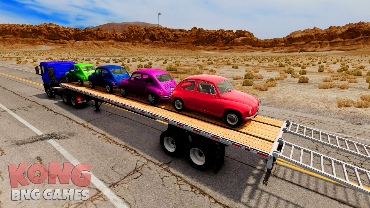 Flatbed Truck McQueen vs Pothole Chaos! | BeamNG.Drive Car Transport Challenge #52