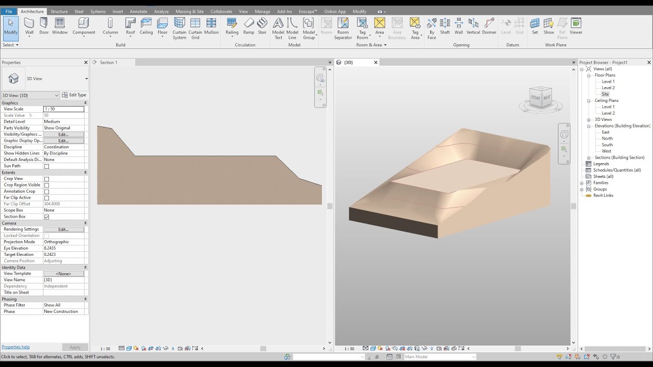 Superficie topográfica con talud inclinado en Revit