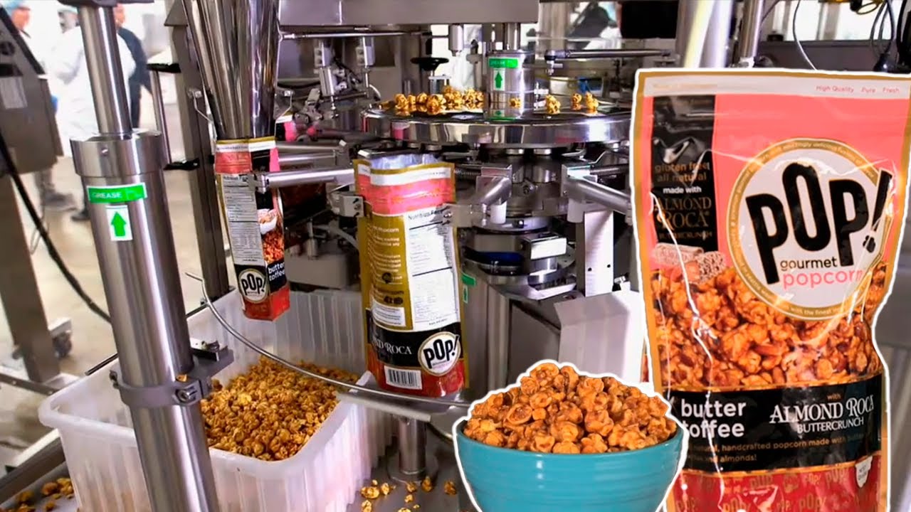 COMO se HACEN las PALOMITAS DULCES en las FABRICAS- MILES DE BOLSAS POR MINUTOS