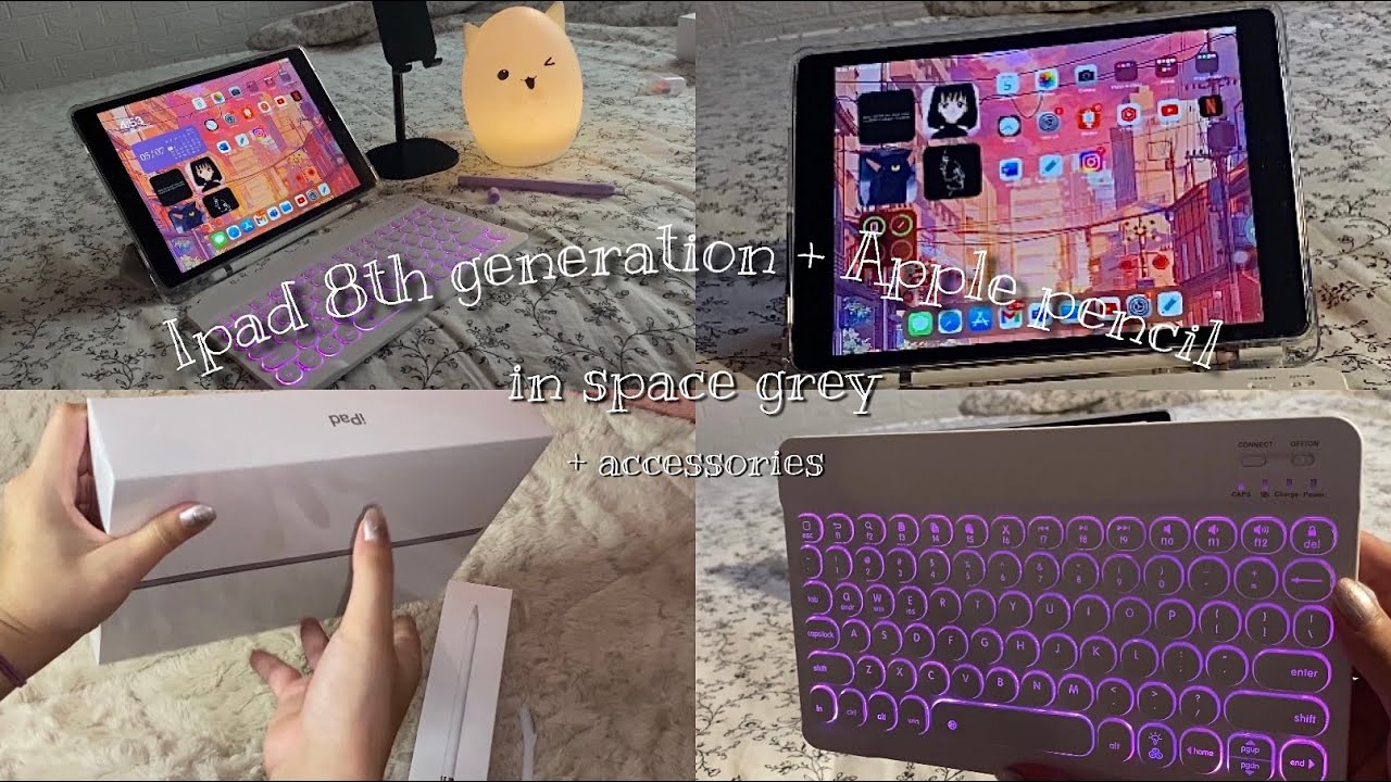 iPad 8th gen Space Grey UNBOXING + Apple Pencil & Accessories ✨🖤 (relaxing asmr w/ music ) | ur2luv