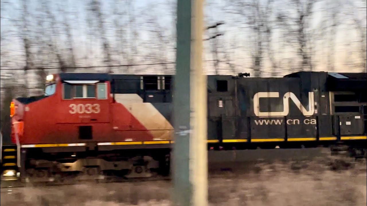 Eastbound: CN 3033 and CN 3037 pulling intermodal freight | CN Kingston Sub | Nov. 16, 2024