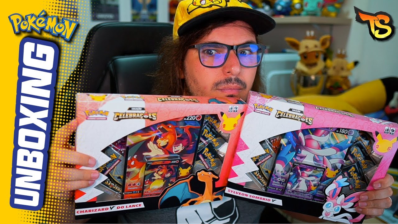 BOX POKÉMON CELEBRAÇÕES CHARIZARD V DO LANCE e SYLVEON SOMBRIO V! - Pokémon TCG