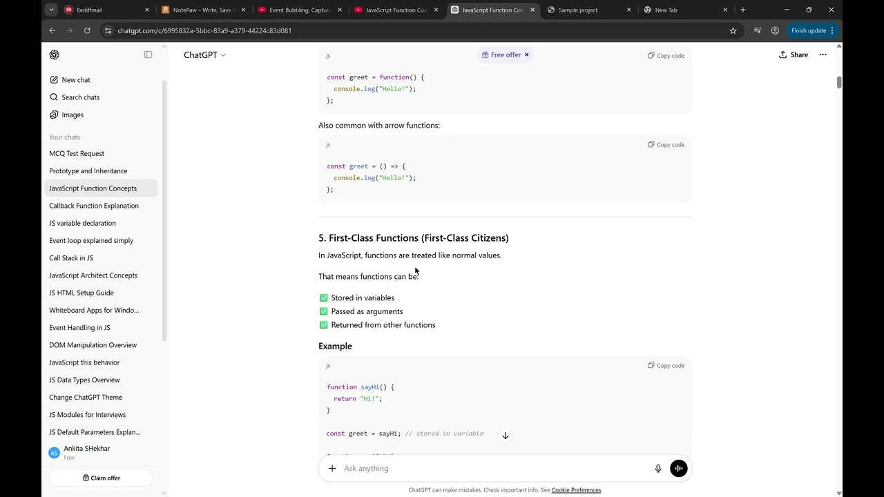 JavaScript Function Concepts