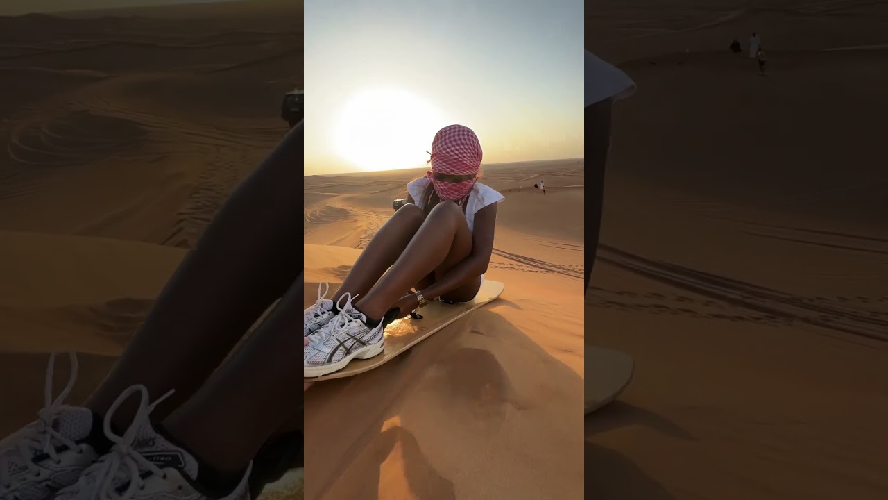 Sandboarding in Dubai desert 🐪☀️ #sandboarding #desertsafari #deserttour #desert #travel