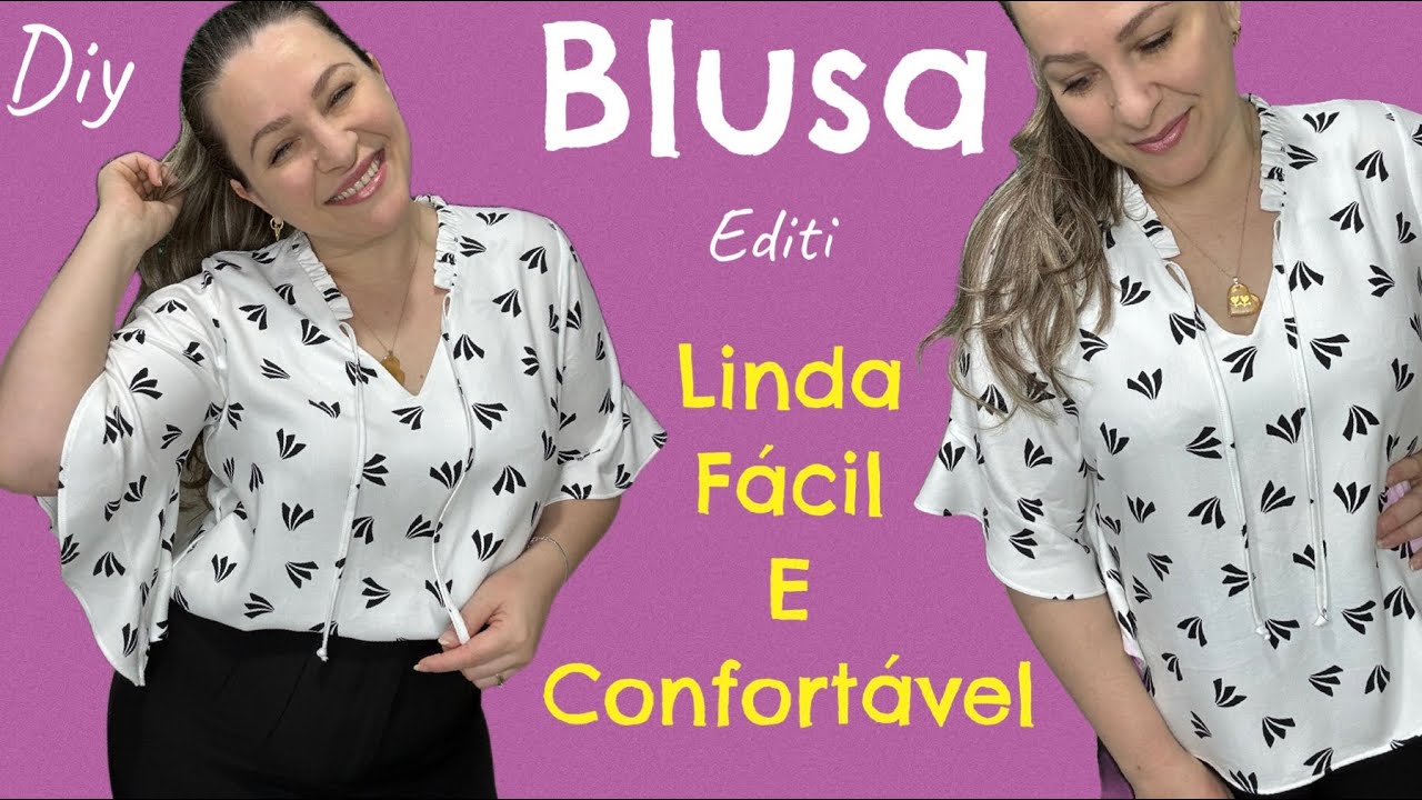 BLUSA DE VISCOSE COM GOLA FRANZIDA E MANGA SOLTINHA ,corte e costura fácil #blusas #costurando 