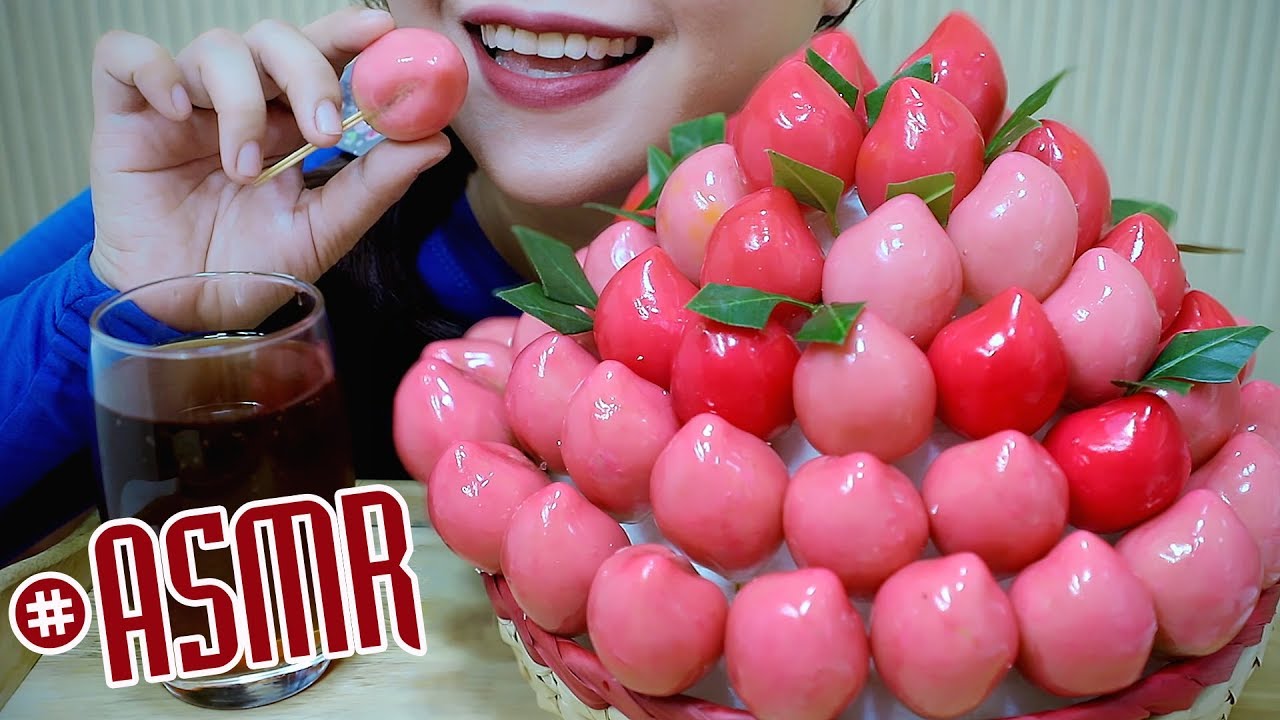 ASMR Peach-shaped mung bean cakes,SOFT CHEWY EATING SOUNDS | LINH-ASMR