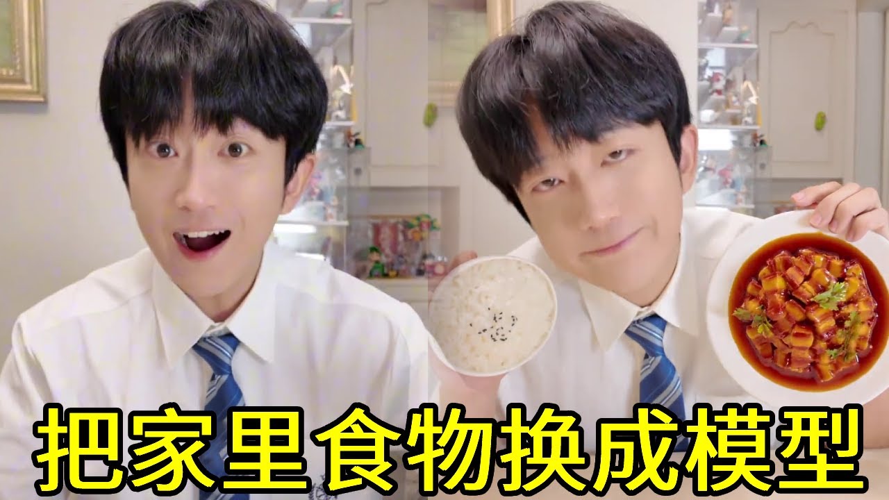 当我把家里的食物换成模型，塑料蛋挞橡皮饺子吃的津津有味，这也太好玩了！！