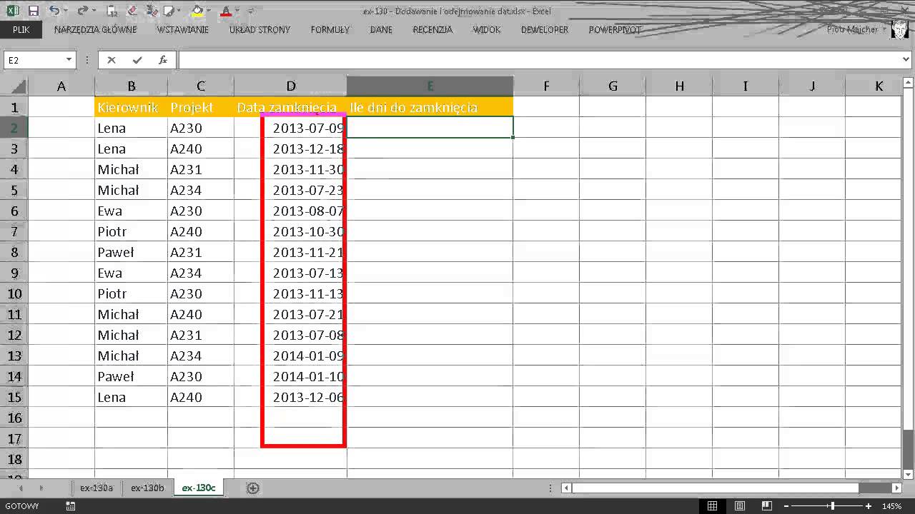 excel-130 - Dodawanie i odejmowanie dat
