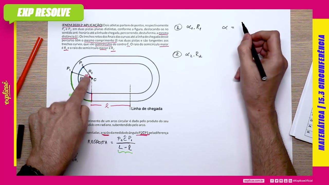 DOIS ATLETAS PARTEM DE PONTOS, RESPECTIVAMENTE P1 E P2, EM DUAS PISTAS PLANAS (...) |CIRCUNFERÊNCIA