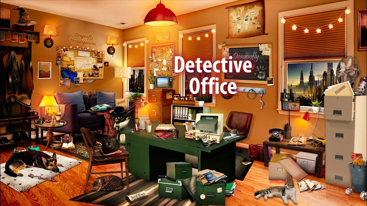 Detective Office 🔍 ASMR Ambience (writing, typing, purring, police radio) 🕵