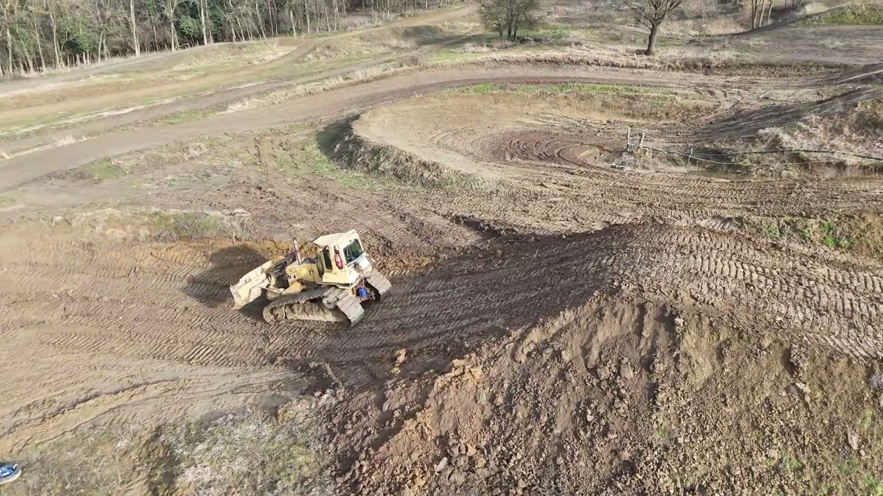  Feb. 03. Pro . Working Dozer inMotocross Track UJUDVAR. Drone shot