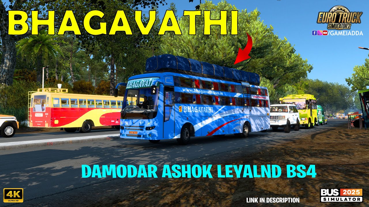 Damodar Ashokleyland BS4 Bhagwathi bus in jungle road | damodar bus mod | euro truck simultor 2