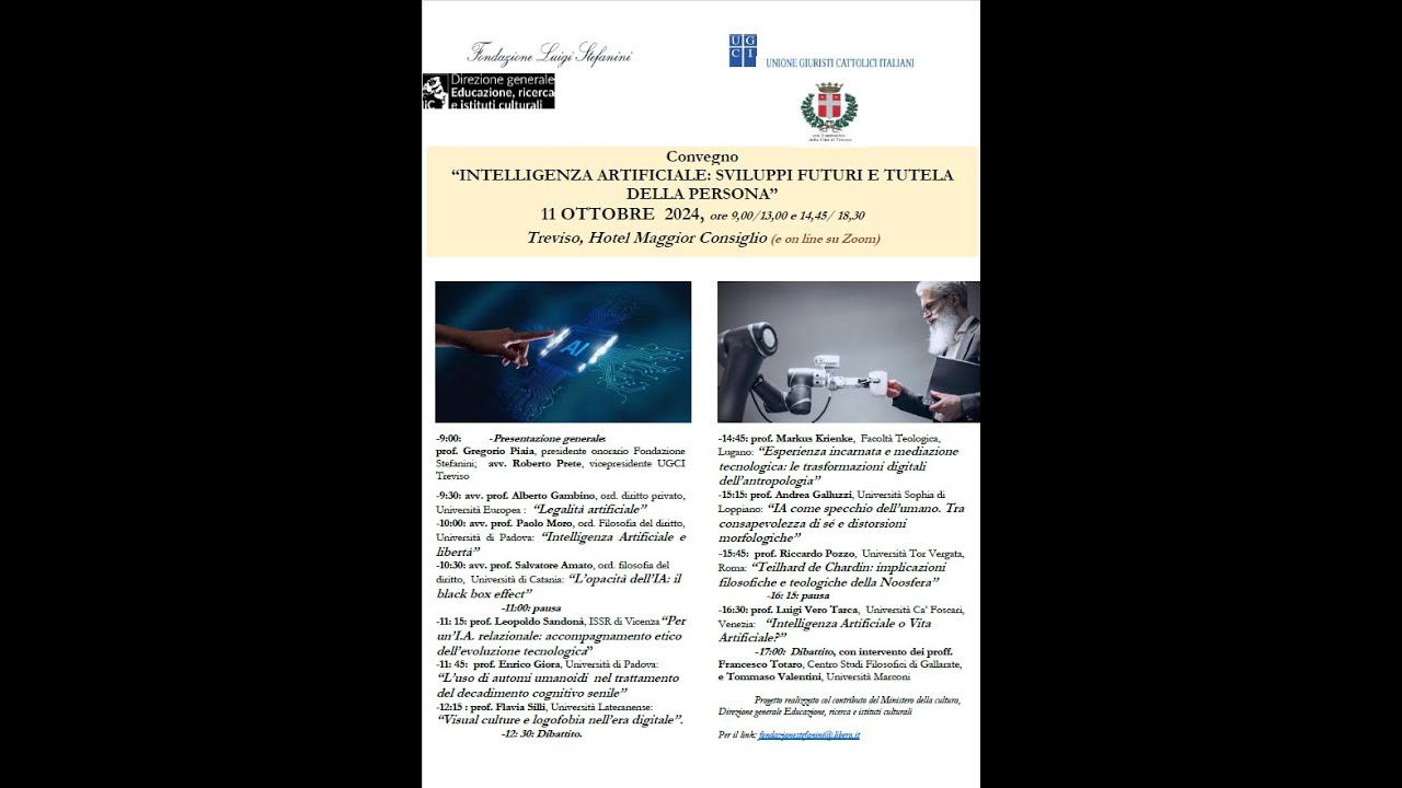 Convegno “INTELLIGENZA ARTIFICIALE: SVILUPPI FUTURI E TUTELA DELLA PERSONA”