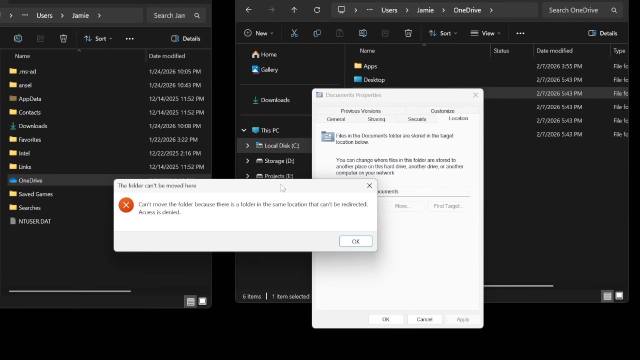 FIX OneDrive Can't Move The Documents Folder Because There Is a Folder in The Same Location Error