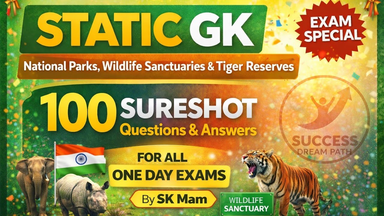 National Parks Wildlife Sanctuaries Tiger Reserves GK | SSC Railway Banking | SUCCESS DREAM PATH |